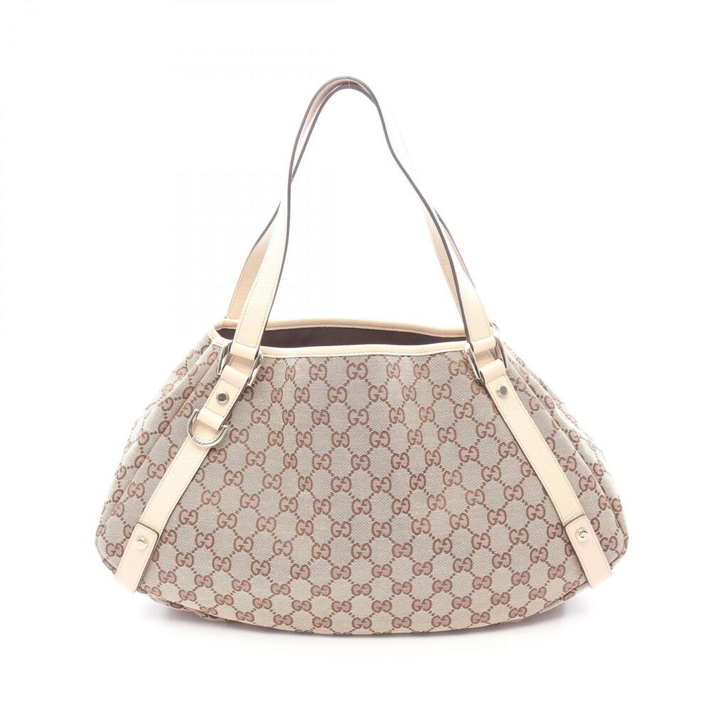 Gucci Abbey GG Canvas Shoulder Bag Leather Beige White